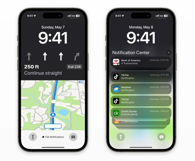 大岭山镇苹果维修服务分享iOS17锁屏地图导航半屏显示长什么样 